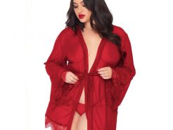 Leg Avenue Burgundy Sheer Robe Plus Size UK 18 to 22 - 86107X
