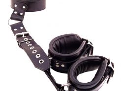 Rouge Garments Black Leather Neck to Wrist Restraints - RNW1028BK